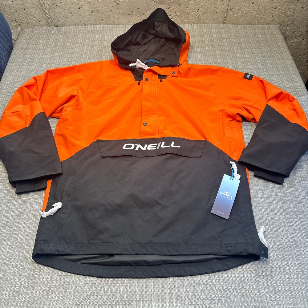 New ONeill ORiginals Anorak Jacket Large Orange Black 20K Waterproof Snowboard